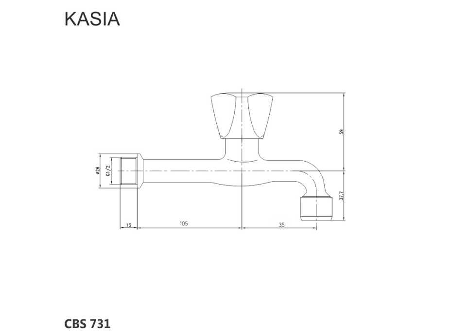 Nástěnný kohoutek, Kasia, 1/2", chrom