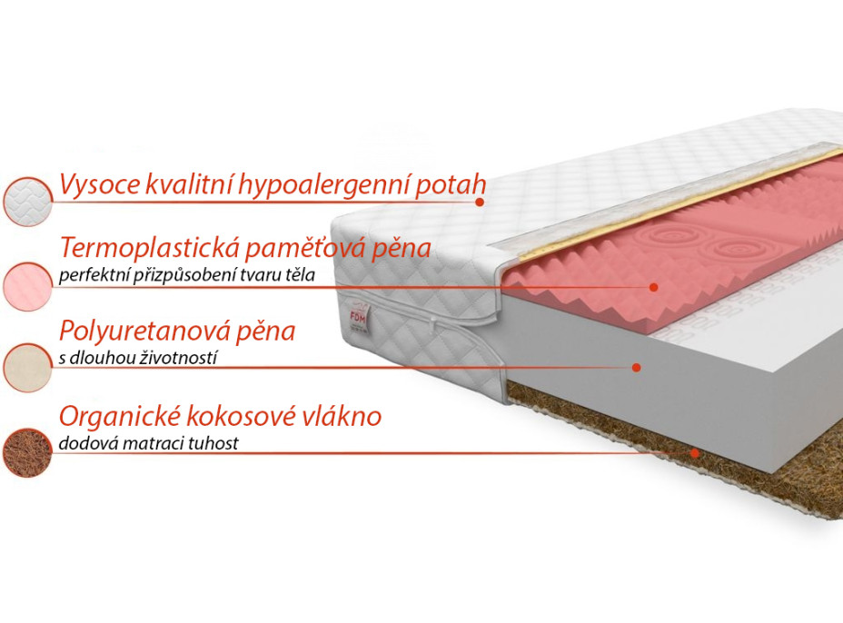 Pěnová matrace STANDARD+ COCO 200x80x13 cm - paměťová pěna/kokos