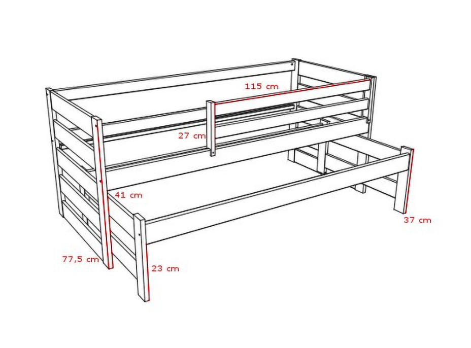 Dětská postel s výsuvnou přistýlkou z MASIVU 200x80cm bez šuplíku - DPV007