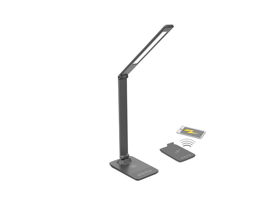 Stolní lampička MODERN - LED 10W - s bezdrátovou nabíječkou - hliníková - stmívatelná - 3000-6000K - šedá