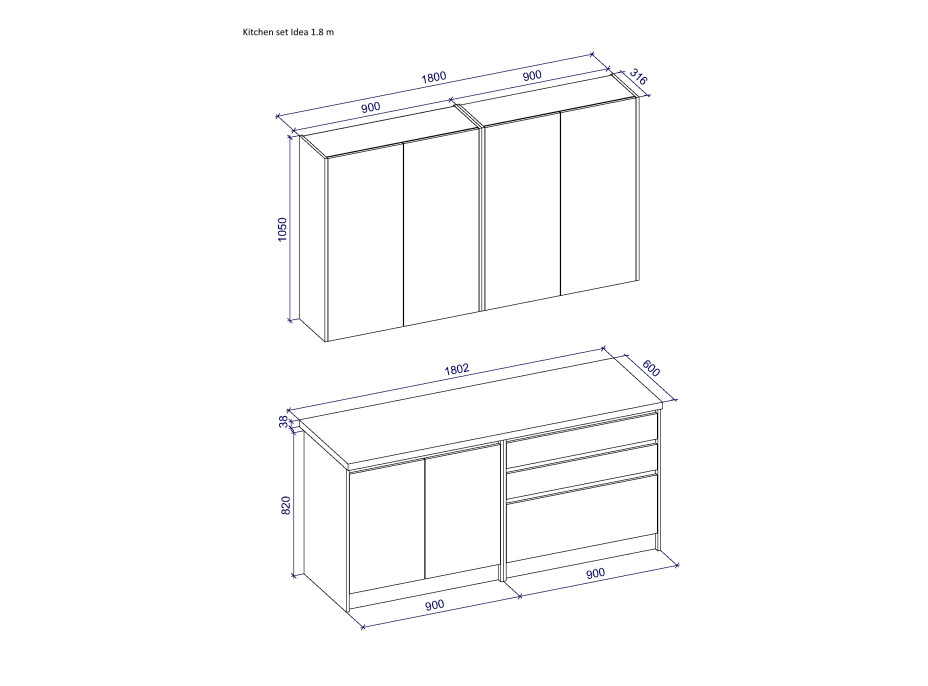 Kuchyňská linka IDEA 180 cm - dub wotan/antracit