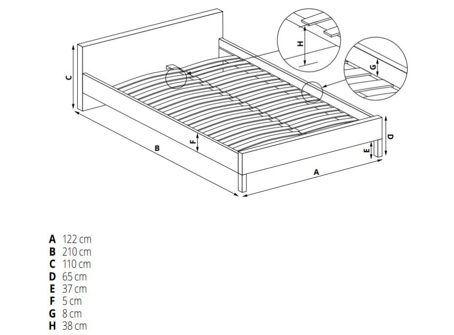 Kovová postel QUEEN 200x120 cm - bílá