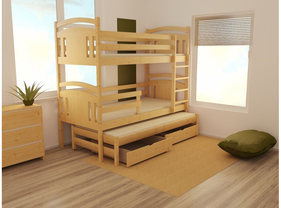 Dětská patrová postel s přistýlkou z MASIVU 180x80cm bez šuplíku - PPV006
