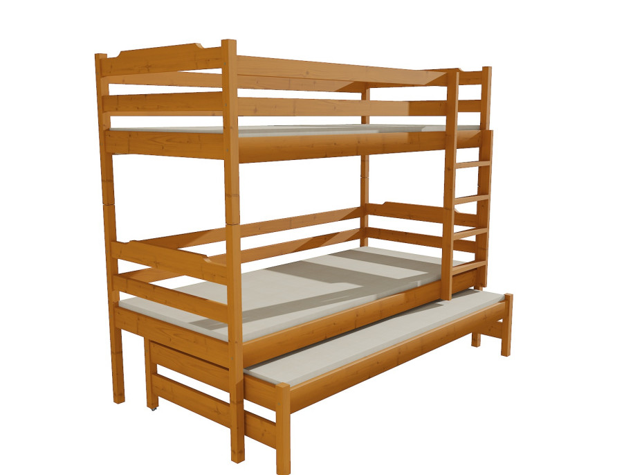 Dětská patrová postel s přistýlkou z MASIVU 180x80cm bez šuplíku - PPV012