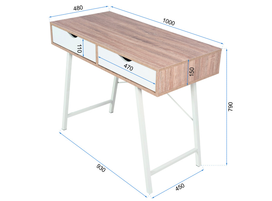 Psací stůl SCANDI se šuplíky - bílý/dub sonoma