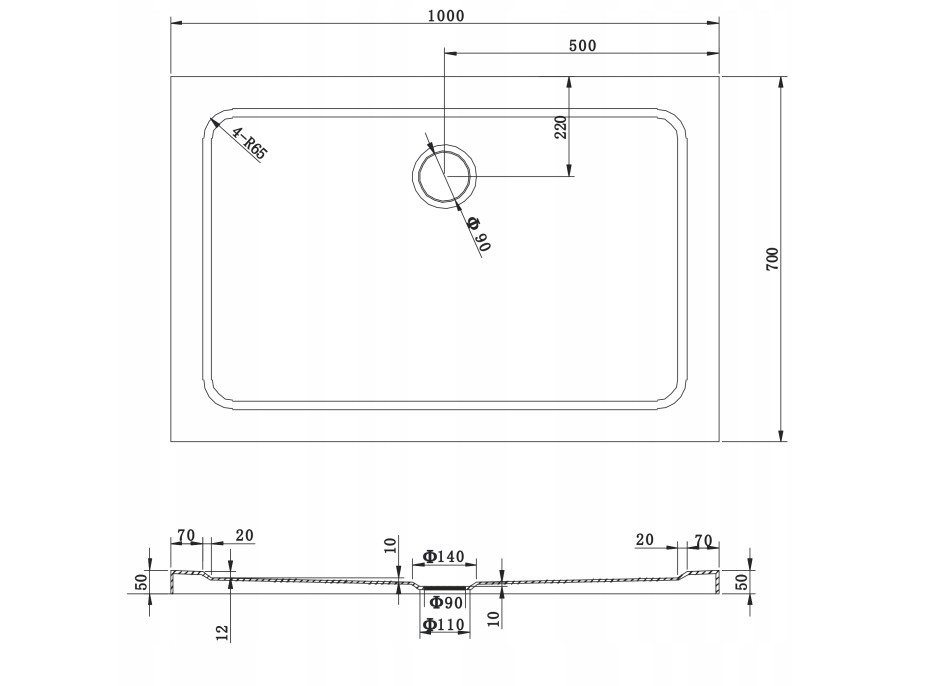 Sprchová vanička MAXMAX MEXEN SLIM 70x100 cm, 40107010