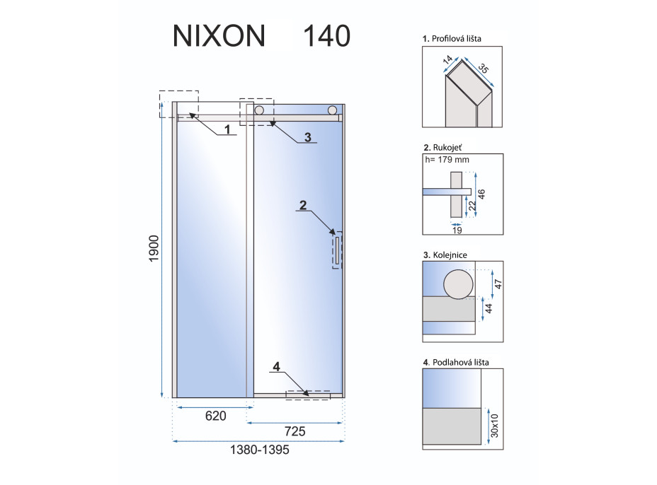 Sprchové dveře MAXMAX Rea NIXON 140 cm