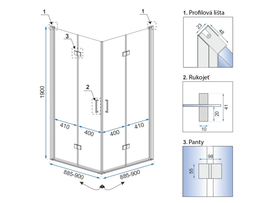 Sprchový kout MAXMAX Rea FOLD 90x90 cm