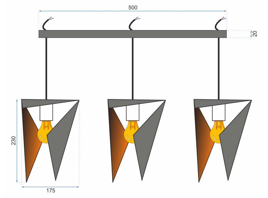 Stropní svítidlo LOFT 3x 3D TRIANGL