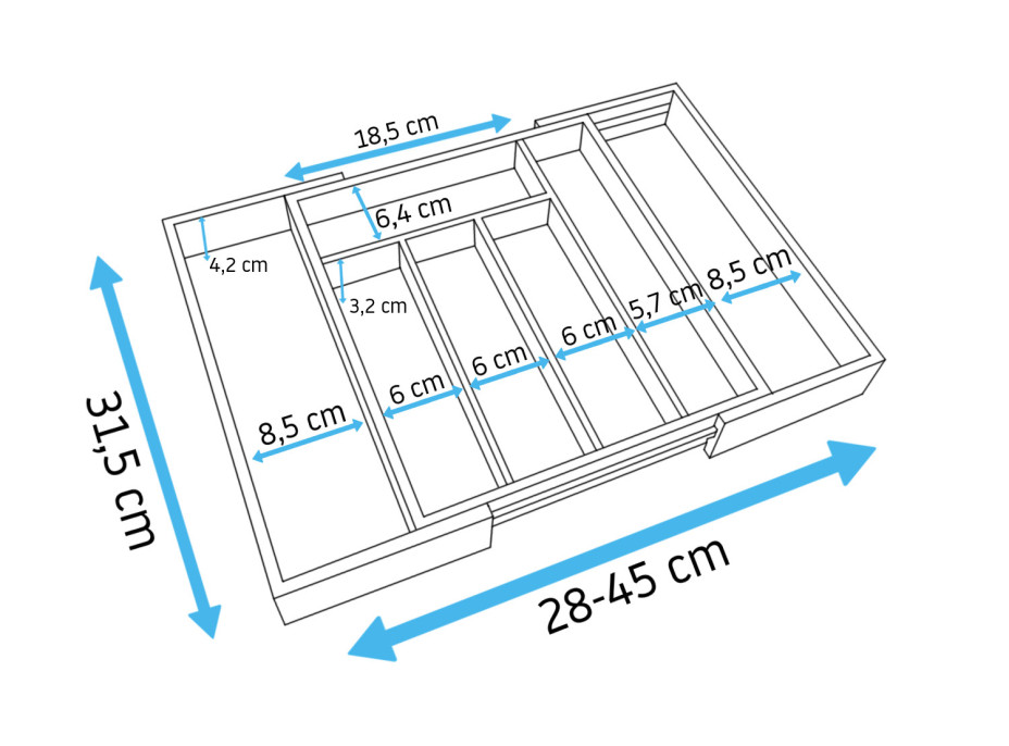 Nastavitelný příborník do šuplíku 28-45x31,5 cm