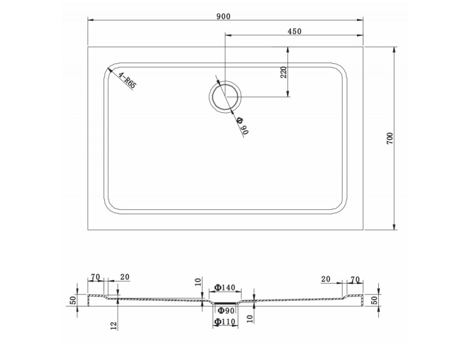 Sprchová vanička MAXMAX MEXEN SLIM 70x90 cm, 40107090