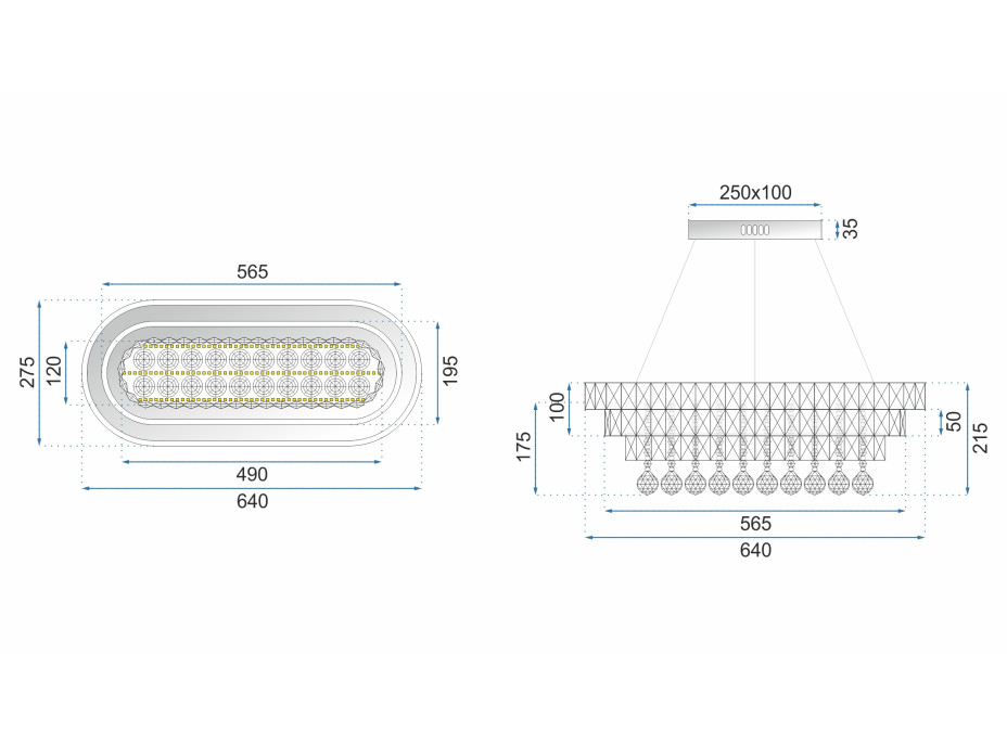 Stropní LED křišťálové svítidlo PLATON longer - 102W - s ovladačem