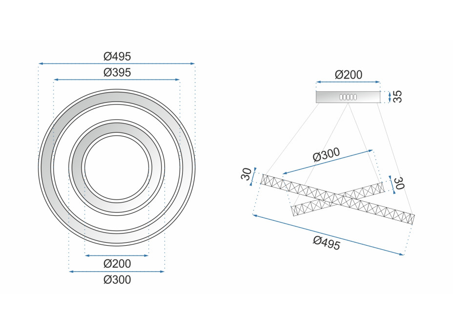 Stropní LED křišťálové svítidlo PLATON rings 30 + 50 cm - 76W - s ovladačem