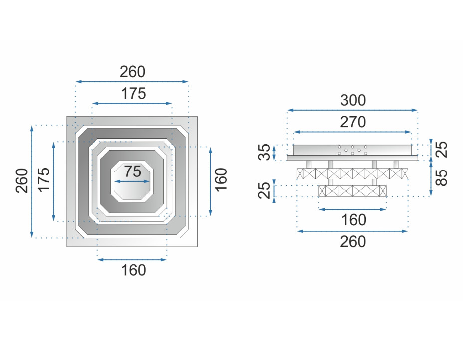 Stropní LED křišťálové svítidlo PLATON double square - 24W