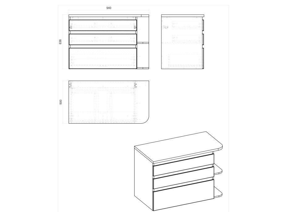 Koupelnová závěsná skříňka pod umyvadlo na desku SWIFT 94 cm