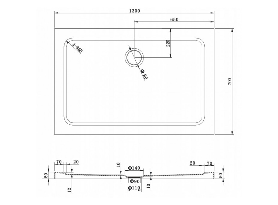 Sprchová vanička MAXMAX MEXEN SLIM 70x130 cm, 40107013