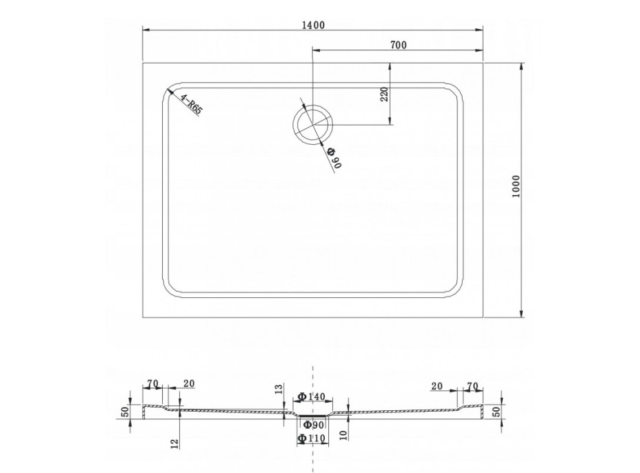 Sprchová vanička MAXMAX MEXEN SLIM 100x140 cm, 40101014