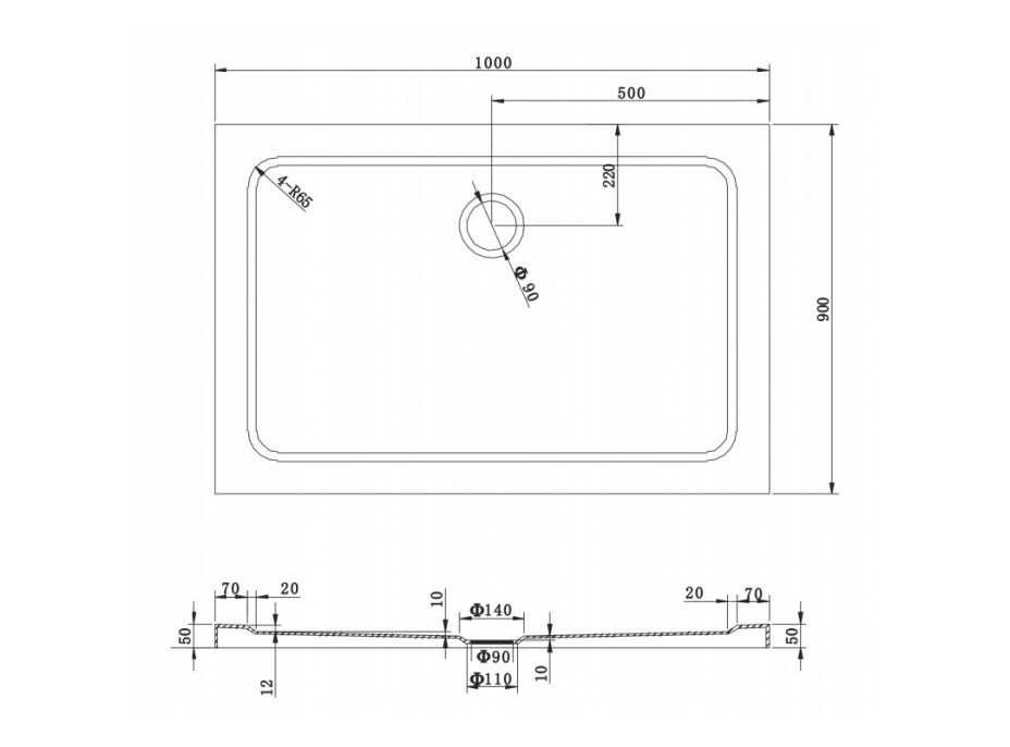 Sprchová vanička MAXMAX MEXEN SLIM 90x100 cm - černá, 40709010