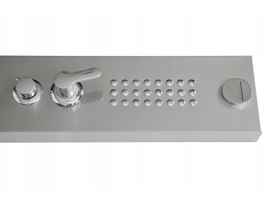 Sprchový rohový panel PIOGGIA 5v1 - s výtokem do vany a policí - chromový matný