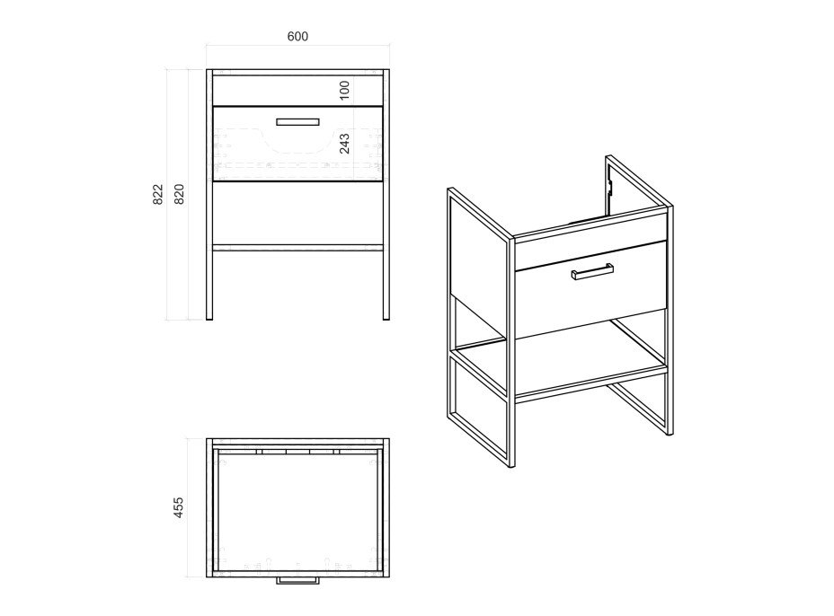 Koupelnová stojící skříňka pod umyvadlo LOFT 60 cm