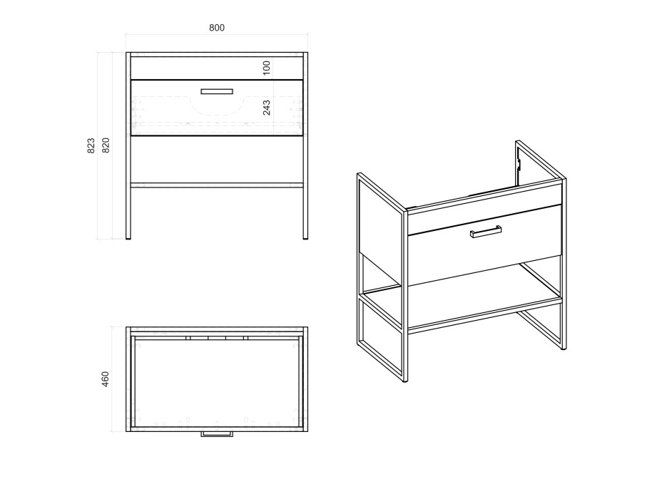 Koupelnová stojící skříňka pod umyvadlo LOFT 80 cm