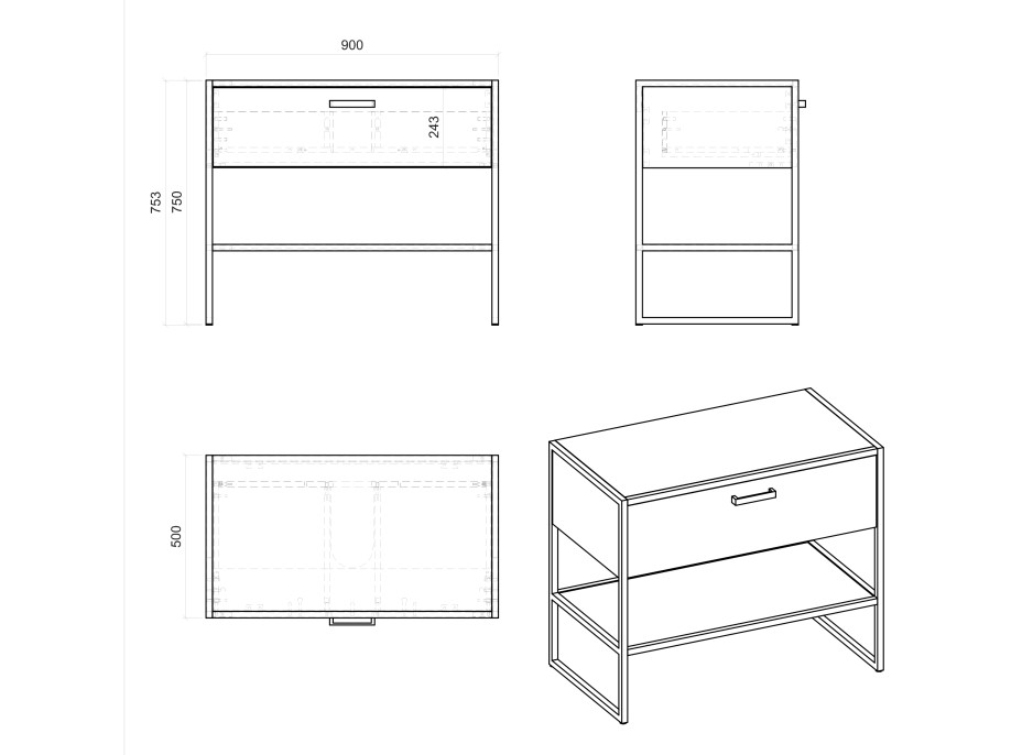 Koupelnová stojící skříňka pod umyvadlo na desku LOFT 90 cm