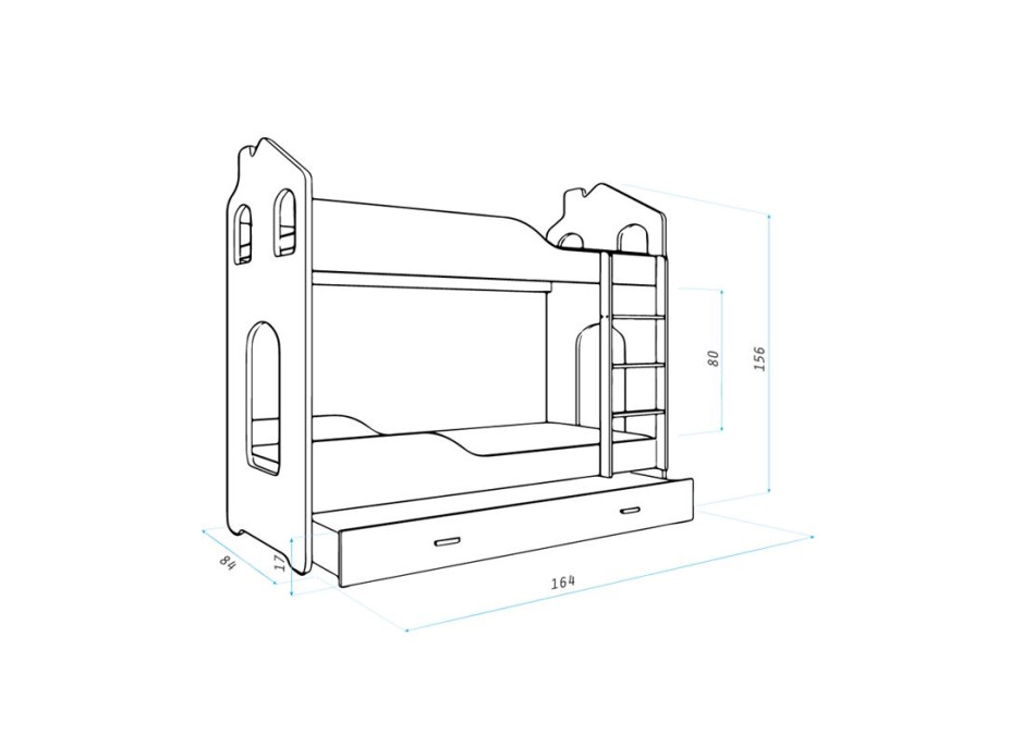 Dětská domečková patrová postel Dominik Y - 160x80 cm - PRINCEZNA