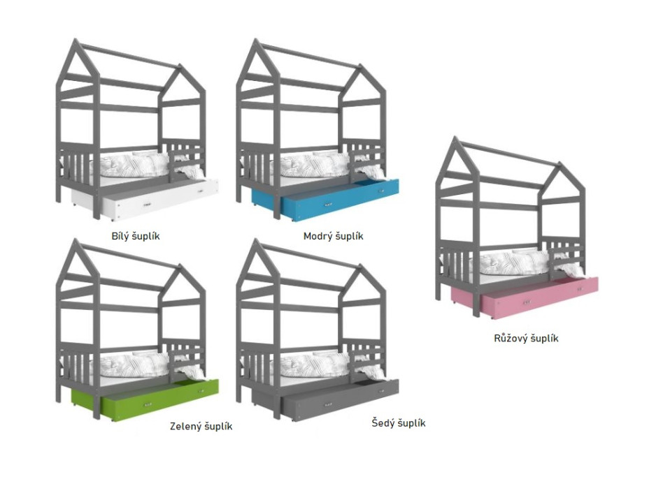 Dětská domečková postel DOMEK P - 160x80 cm - šedá