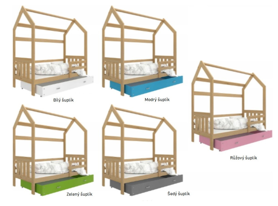 Dětská domečková postel DOMEK P - 190x80 cm - borovice