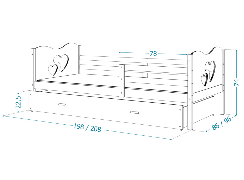 Dětská postel s přistýlkou MAX W - 200x90 cm - zeleno-bílá - vláček