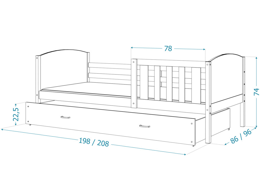 Dětská postel s přistýlkou TAMI R2 - 200x90 cm - bílá