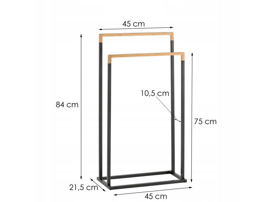 Stojan na ručníky - 2 ramenný - černý s bambusem