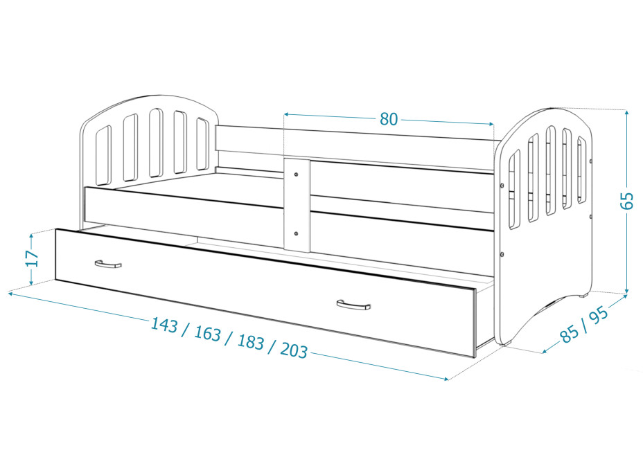 Dětská postel se šuplíkem HAPPY - 160x80 cm - bílá