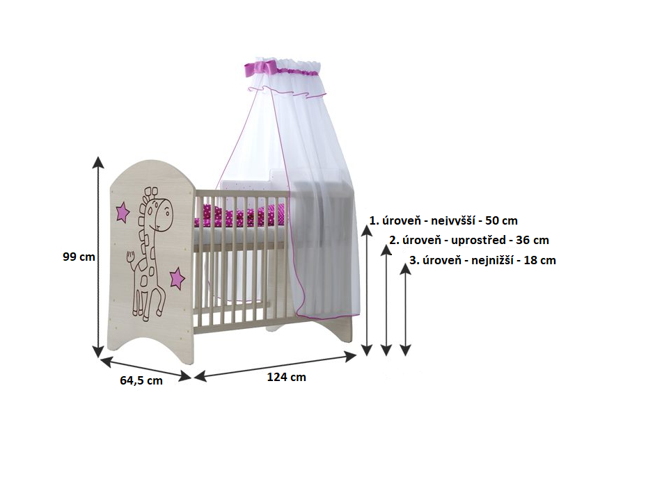 Dětská postýlka RŮŽOVÁ ZEBRA 120x60 cm