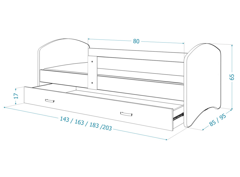 Dětská postel LUCY se šuplíkem - 140x80 cm - MÉĎA