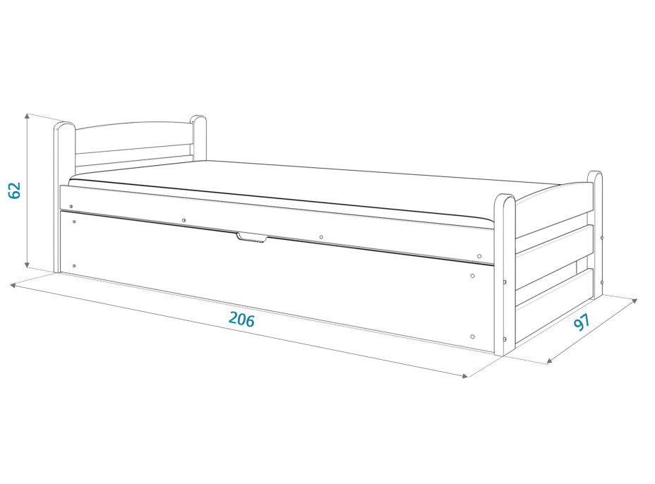 Postel z masivu DAVID s úložným prostorem - 200x90 cm - dekor borovice