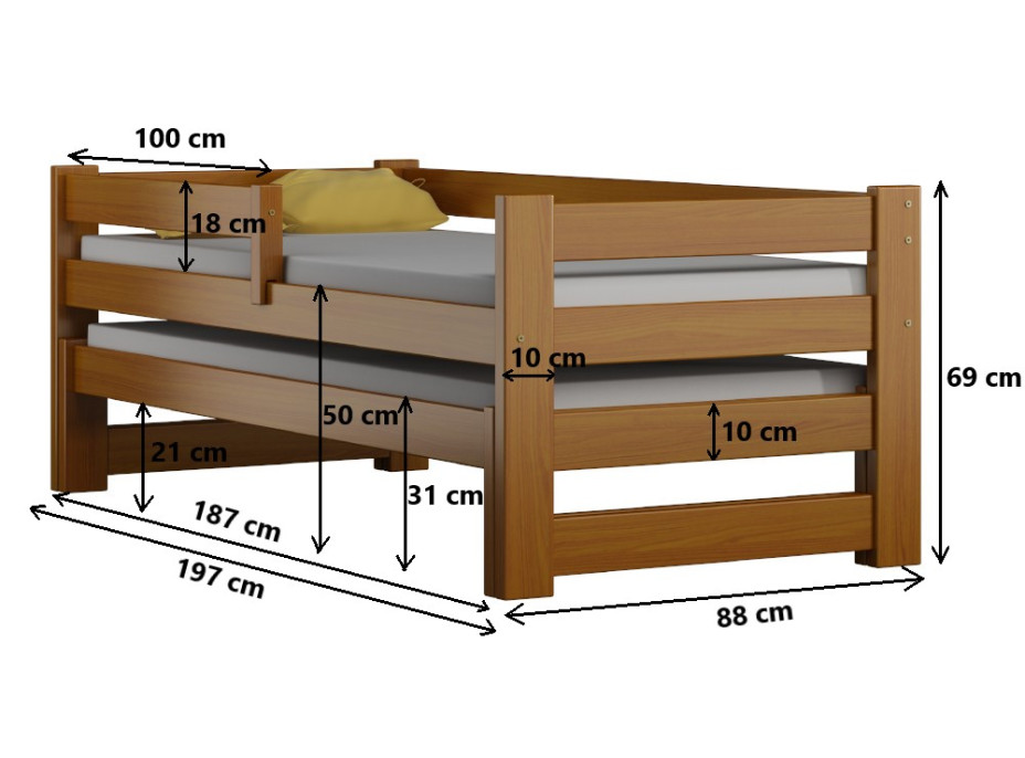 Dětská postel z masivu PAVLÍK DUO - 190x80/180x80 cm