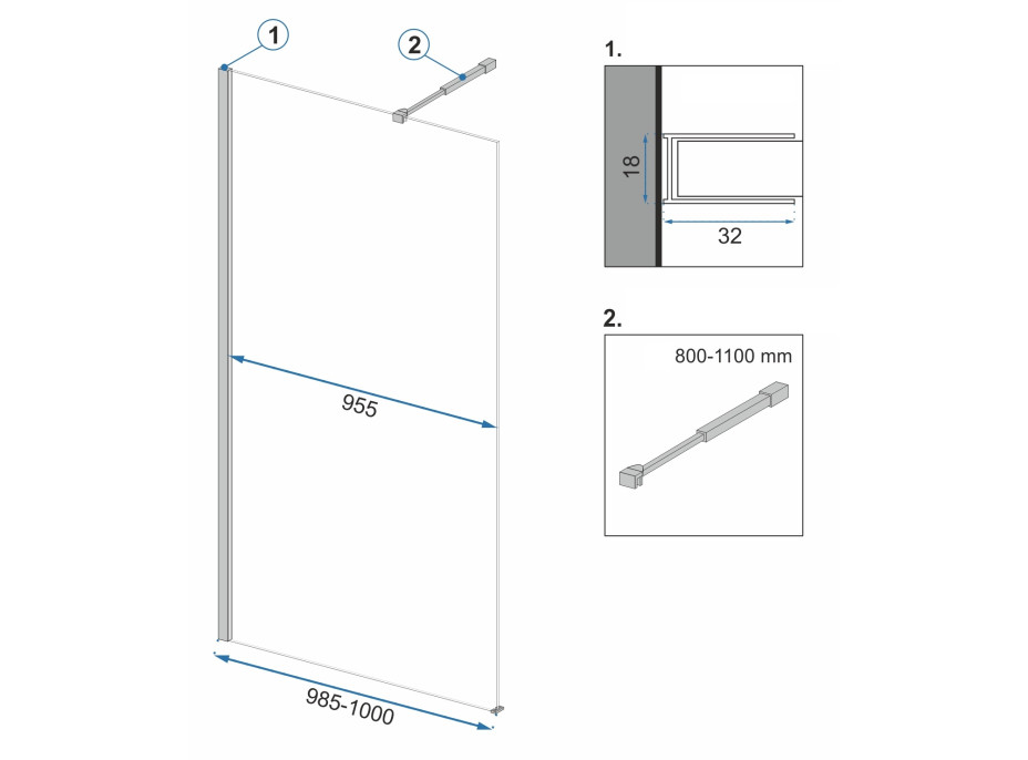 Koupelnová pevná zástěna MAXMAX Rea AERO 100 cm - černá matná - čiré sklo