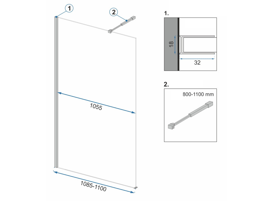 Koupelnová pevná zástěna MAXMAX Rea AERO 110 cm - černá matná - čiré sklo