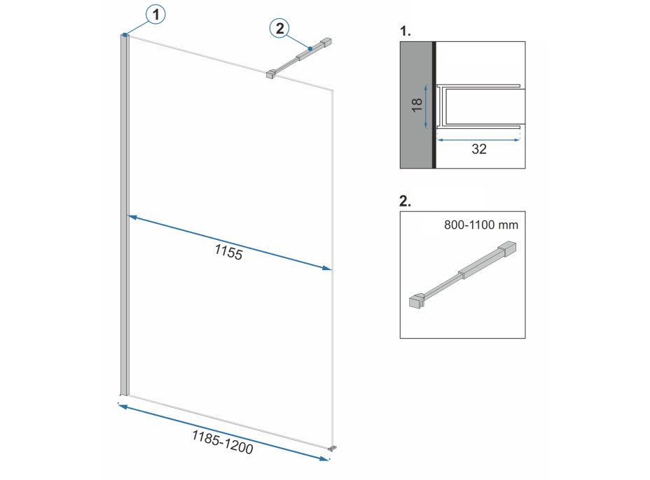 Koupelnová pevná zástěna MAXMAX Rea AERO 120 cm - černá matná - čiré sklo