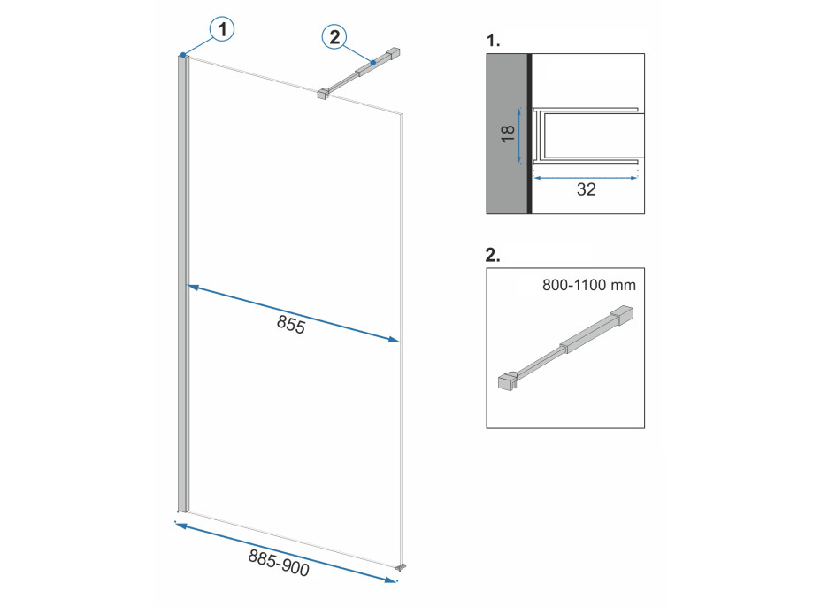 Koupelnová pevná zástěna MAXMAX Rea AERO 90 cm - černá matná - čiré sklo