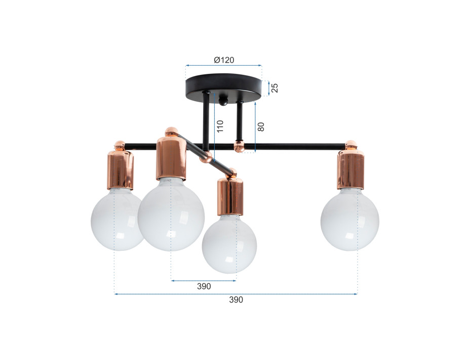 Stropní svítidlo 4 ROSIES - černé/rose gold