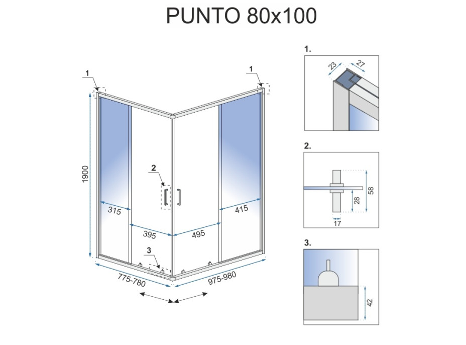 Sprchový kout MAXMAX Rea PUNTO 80x100 cm - černý