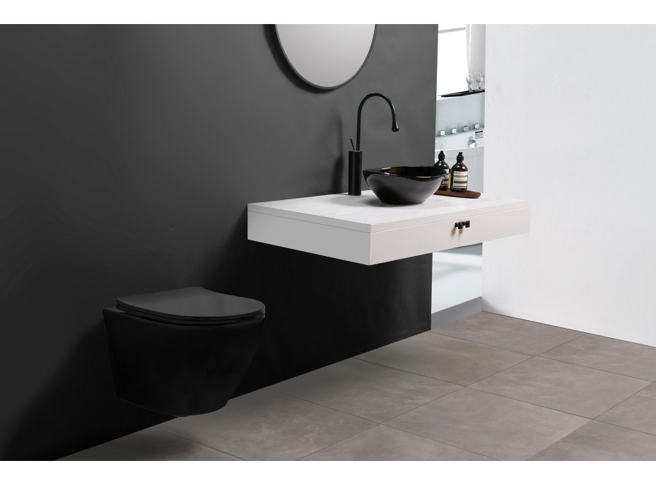 Závěsné WC MAXMAX Rea CARLO mini RIMLESS + Duroplast sedátko flat - černé matné