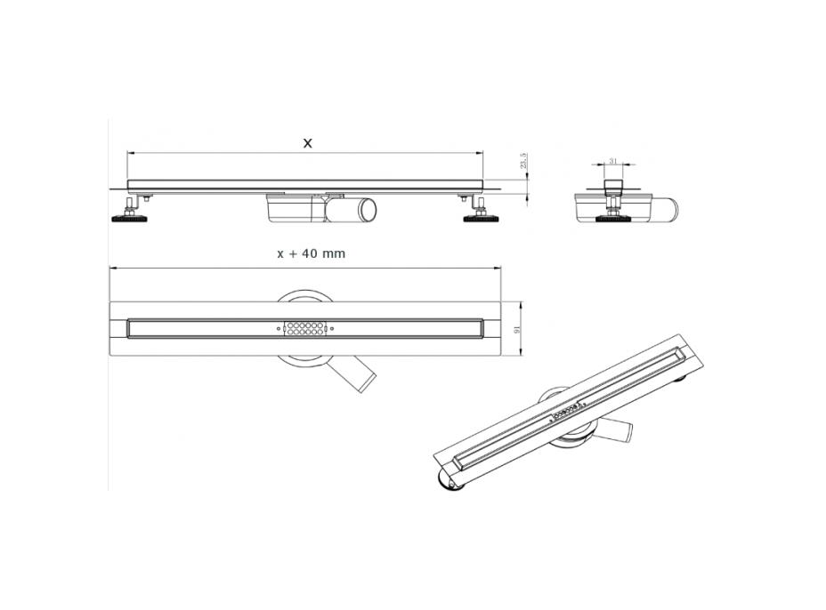 Sprchový žlab MAXMAX Mexen FLAT 360 SLIM - zlatý, 1541060