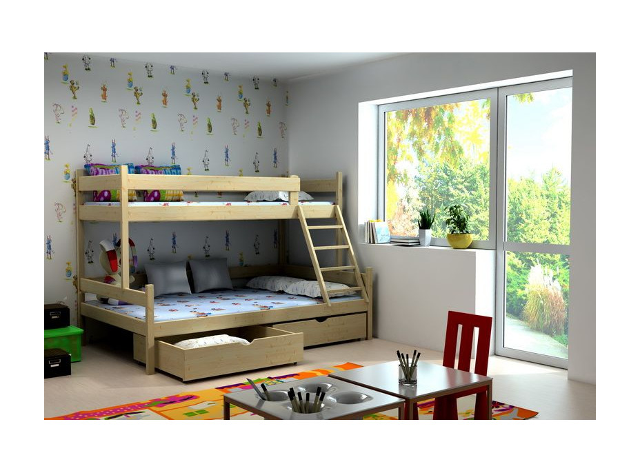Dětská patrová postel s rozšířeným spodním lůžkem z MASIVU 200x90cm bez šuplíku - PPS002