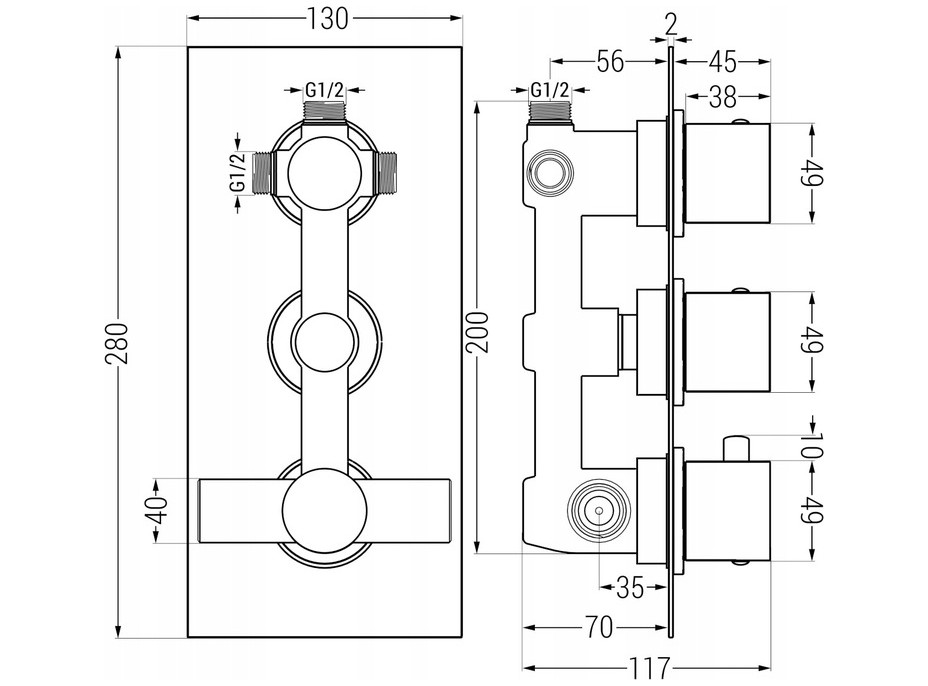 Podomítková termostatická baterie MEXEN CUBE - bílá - 3 výstupy, 77503-20