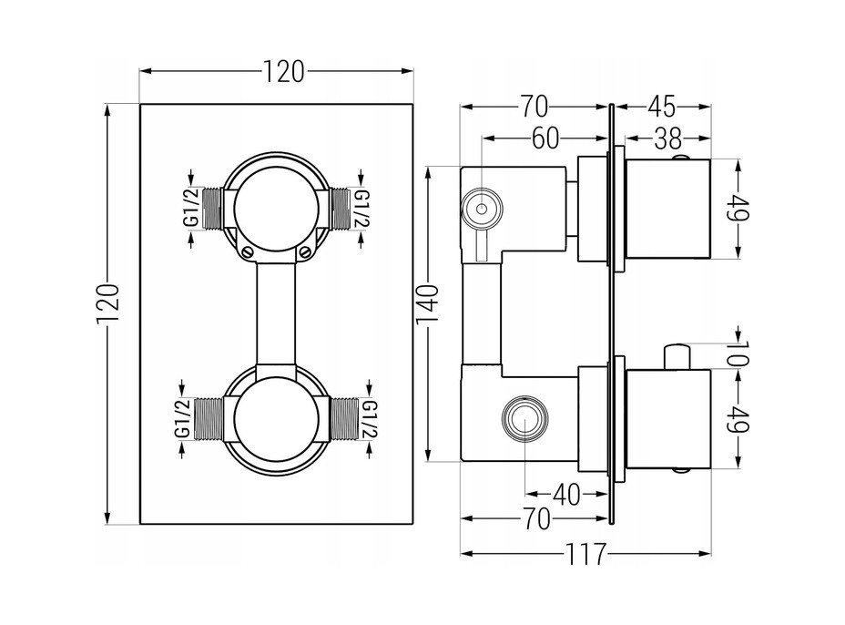 Podomítková termostatická baterie MEXEN CUBE - chrom - 2 výstupy, 77502-00