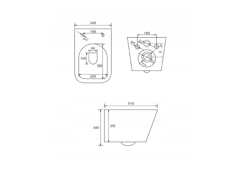 Závěsné WC TEO RIMLESS - černé matné + Duroplast sedátko