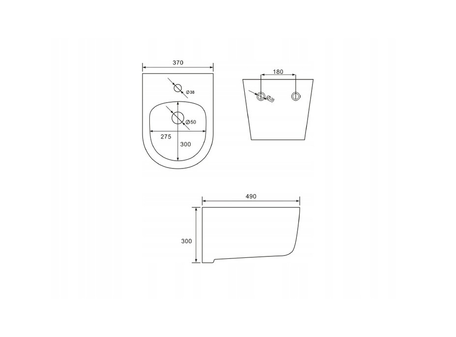 Závěsný bidet MEXEN CARMEN 49 cm - černý matný, 35884985